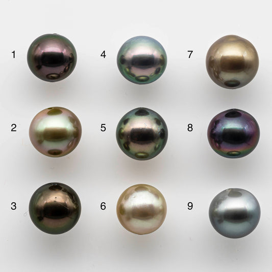 9-10mm Near Round Tahitian Pearl Natural Multi-Color Selection and High Luster, One Single Piece with Predrilled Hole, SKU # 1444TH