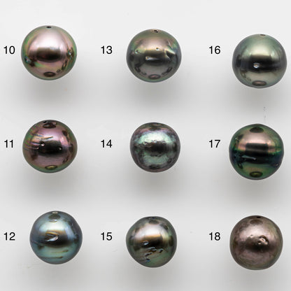 10-11mm Near Round Tahitian Pearl with High Luster and Natural Color, 1 Single Piece with Full Predrilled Hole, SKU # 1447TH