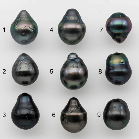 10-11mm Tahitian Pearl Teardrop Loose Undrilled Single Piece in Natural Color and High Luster with Blemishes and Flaws,  SKU # 1493TH