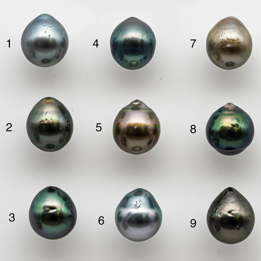 8-9mm Tahitian Pearl Tear Drops Undrilled Loose High Luster in Natural Color with Blemish, One Single Piece, SKU # 1459TH