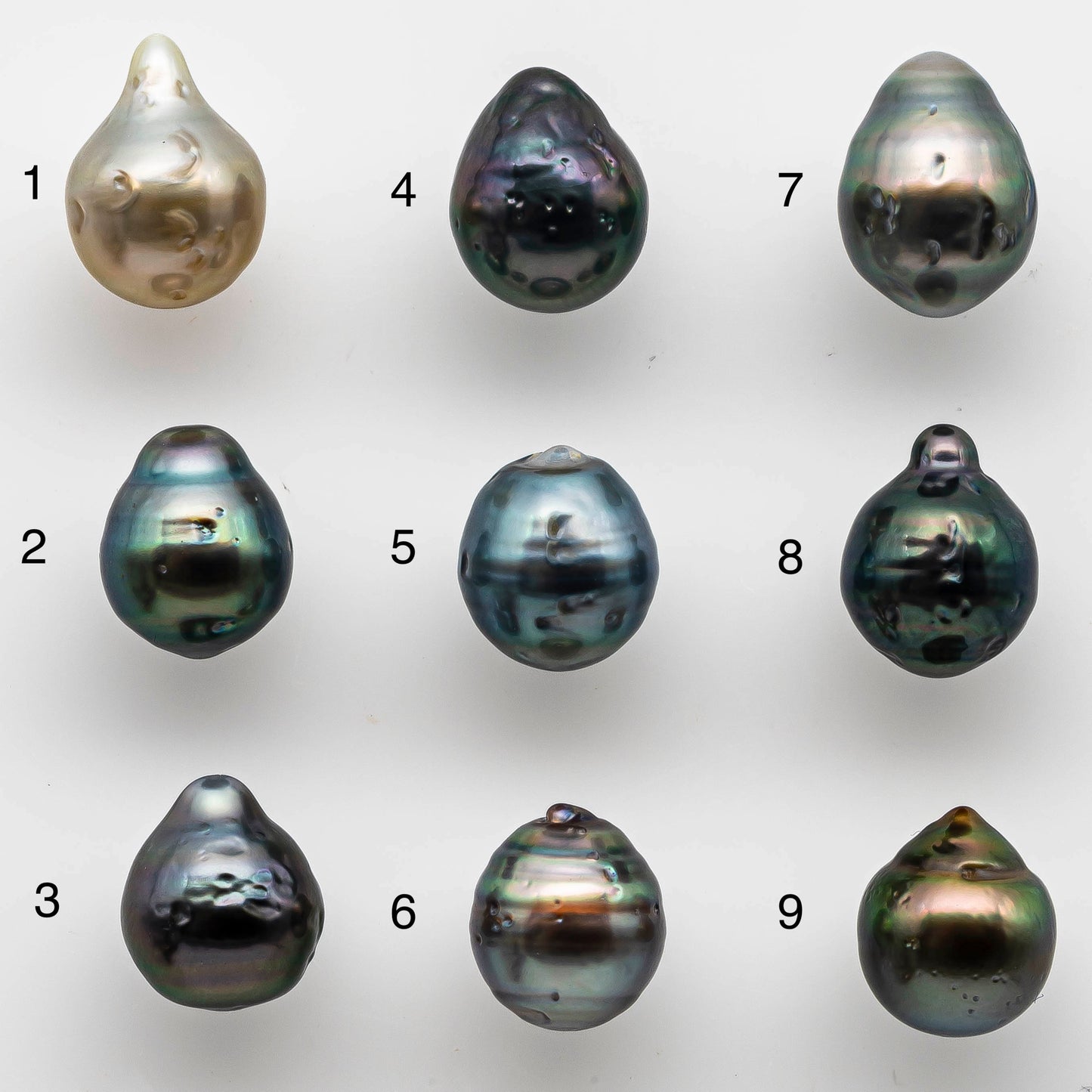 8-9mm Loose Tahitian Pearl Teardrops Undrilled in High Luster and Natural Color with Blemish, Single Piece, SKU # 1463TH