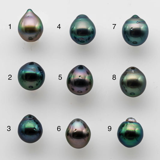 8-9mm Peacock Tahitian Pearl Teardrop Loose Undrilled Natural Color with Super Nice Luster and Blemishes, SKU # 1467TH