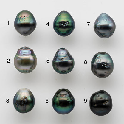 9-10mm Loose Tahitian Pearl Teardrops Undrilled Single Piece in High Luster and Natural Color with Blemishes, SKU #1470TH