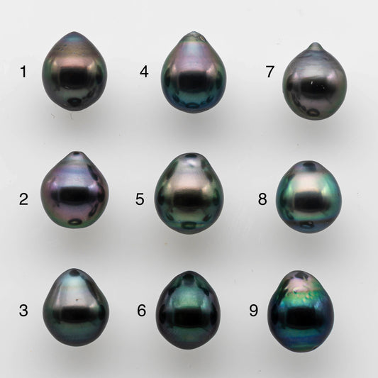 9-10mm Loose Tahitian Pearl Teardrop Single Piece Undrilled in High Luster and Natural Color with Minor Blemish, SKU # 1477TH