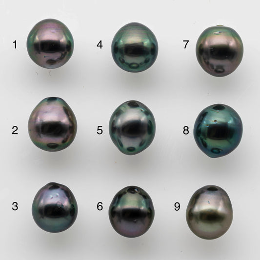 9-10mm Undrilled Tahitian Pearl Tear Drops in Natural Color and High Luster with Minor Blemish, One Single Piece Black Pearl, SKU # 1479TH