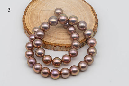 AAA 12-14mm Edison Pearl Round Natural Purple with Golden Tone and Amazing Luster, Rare Finding, SKU # 1338EP