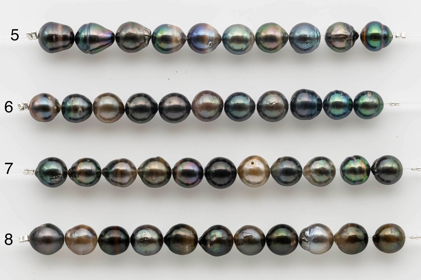 8-9mm Tahitian Pearl Near Round or Teardrop Natural Multi Color and Nice Luster in Short Strand, SKU # 1519TH