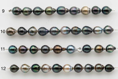 8-9mm Tahitian Pearl Near Round or Teardrop Natural Multi Color and Nice Luster in Short Strand, SKU # 1519TH