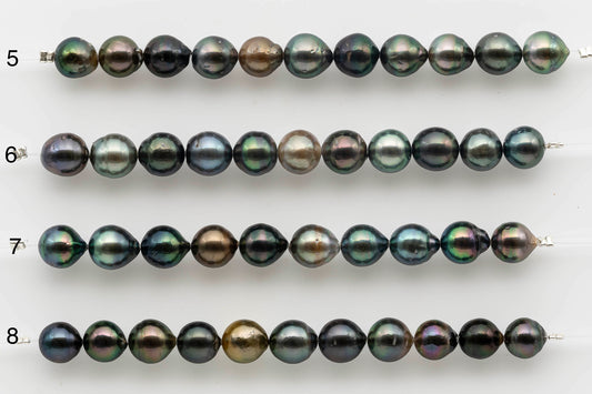 8-9mm Near Round or Drop Tahitian Pearl with High Luster and Multi Natural Color  in Short Strand for Jewelry Making, SKU # 1520TH