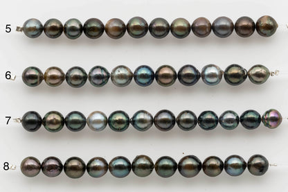 8-9mm Natural Mixed Color Tahitian Pearl Near Round or Teardrop with Natural Color in Short Strand for Beading, SKU # 1523TH