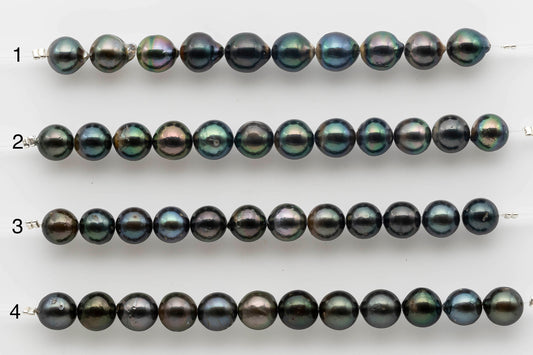 8-9mm Round Tahitian Pearl in Short Strand with High Luster and Natural Color for Jewelry Making, SKU # 1527TH