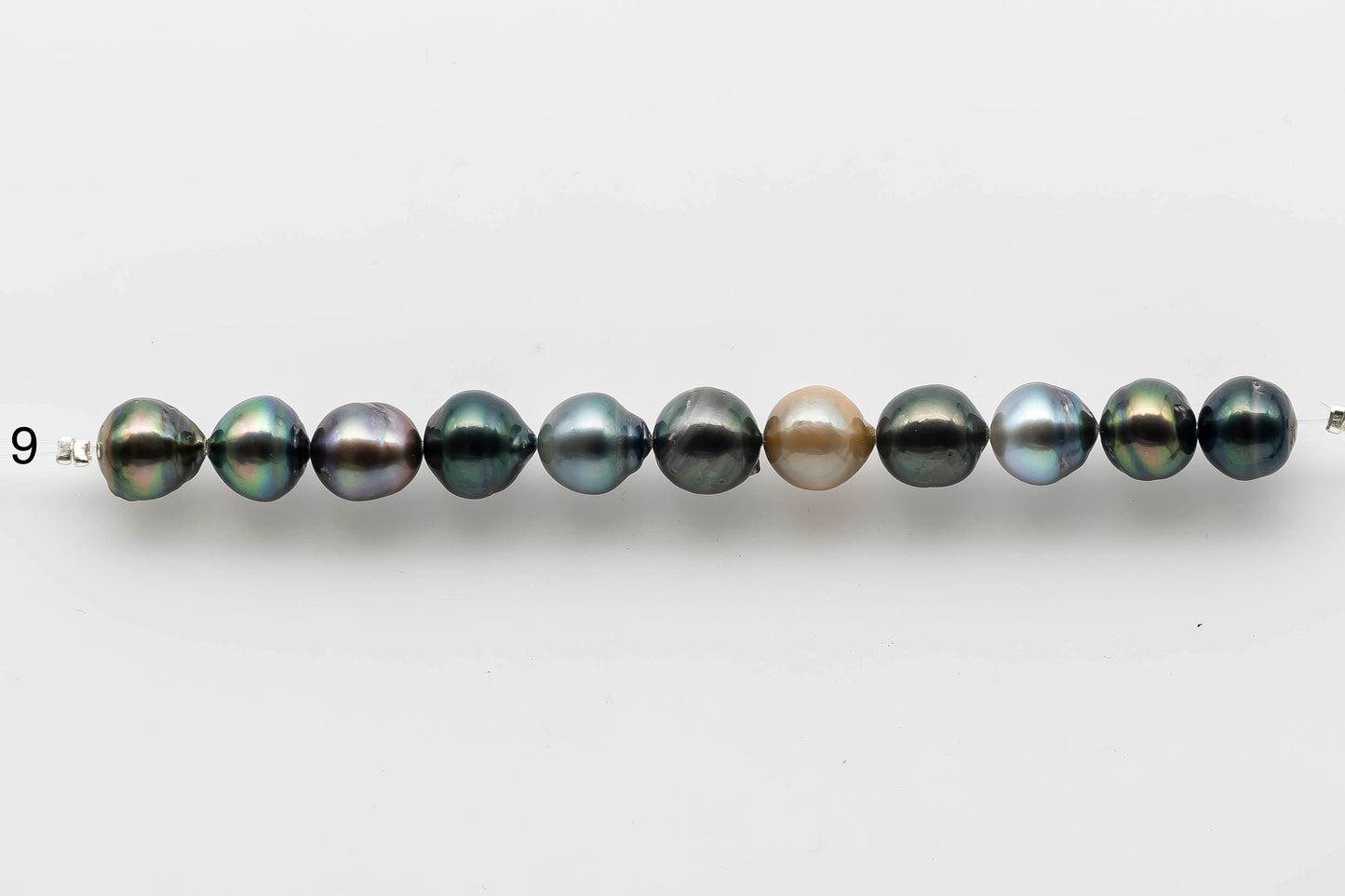 9-10mm Near Round Tahitian Pearl with High Luster and Natural Color in Short Strand for Beading, SKU # 1535TH