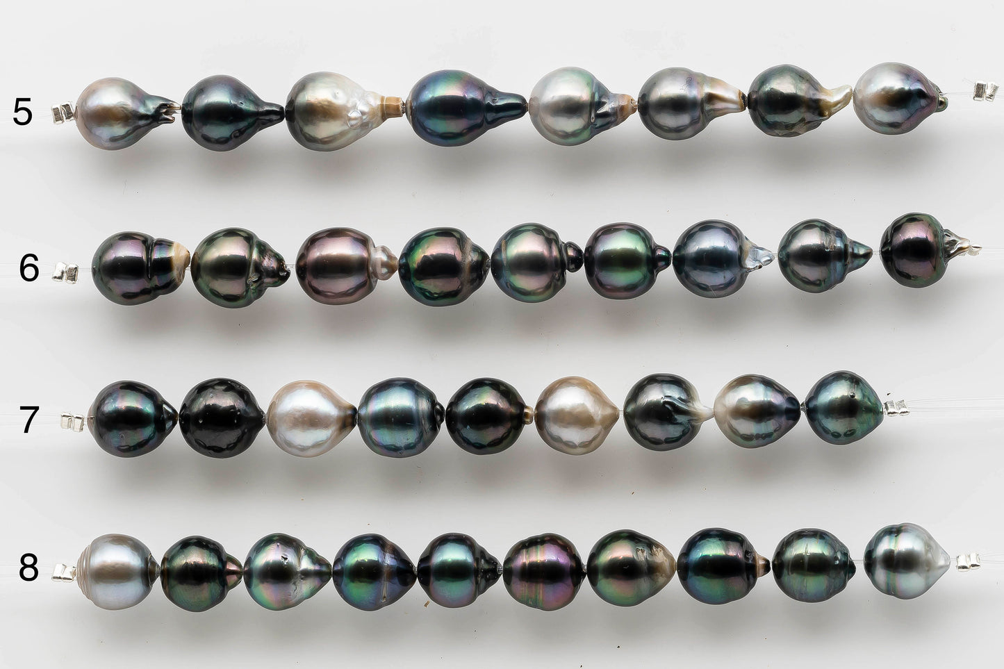 9-10mm Teardrop Tahitian Pearl with High Luster and Natural Color in Short Strand for Making Jewelry, SKU # 1536TH