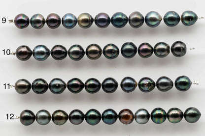 9-10mm Drop Tahitian Pearl with High Luster and Natural Multi Color in Short Strand for DYI, SKU # 1537TH