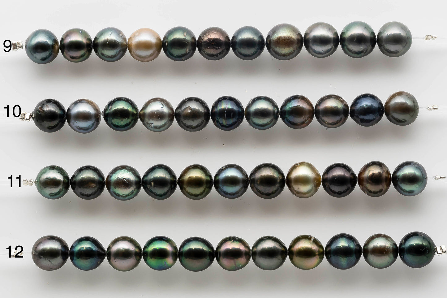 9-10mm Multi Color Round Tahitian Pearl with High Luster in Short Strand for Jewelry Making, SKU # 1538TH