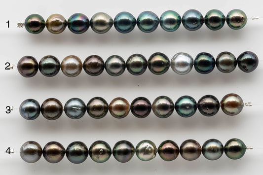 9-10mm Multi Color Round Tahitian Pearl with High Luster in Short Strand for Jewelry Making, SKU # 1538TH