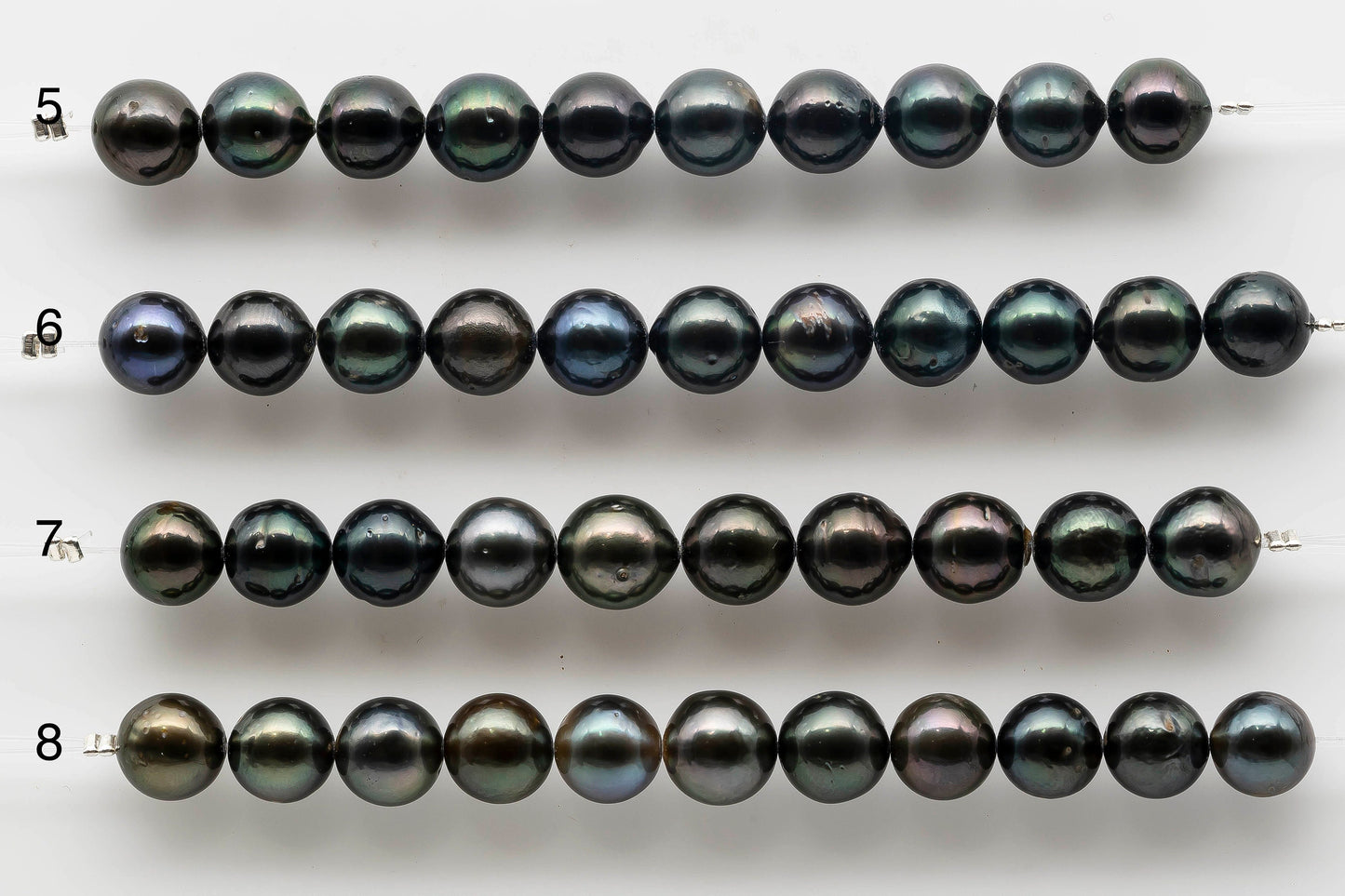 9-10mm Round Tahitian Pearl with Natural Dark Color and High Luster in Short Strand for Jewelry Making, SKU # 1539TH