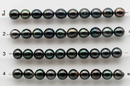 9-10mm Round Tahitian Pearl with Natural Dark Color and High Luster in Short Strand for Jewelry Making, SKU # 1539TH