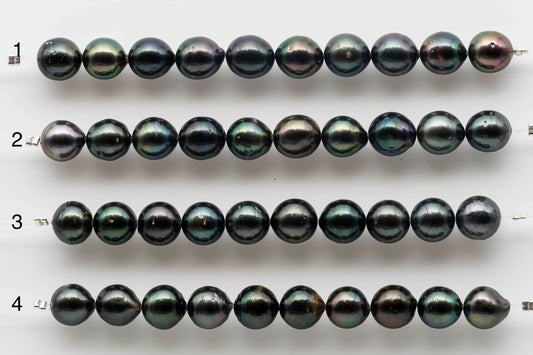 9-10mm Round Tahitian Pearl with Natural Dark Color and High Luster in Short Strand for Jewelry Making, SKU # 1539TH