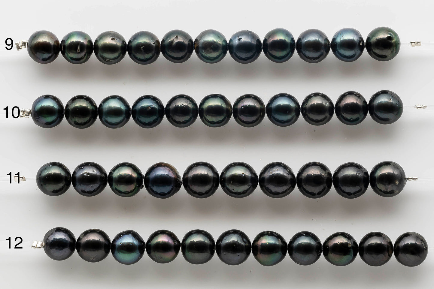 9-10mm Peacock Tahitian Pearl Round Shape with High Luster and Natural Color in Short Strand for Jewelry Making, SKU # 1540TH