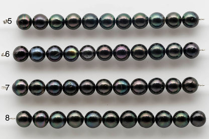 9-10mm Peacock Tahitian Pearl Round Shape with High Luster and Natural Color in Short Strand for Jewelry Making, SKU # 1540TH