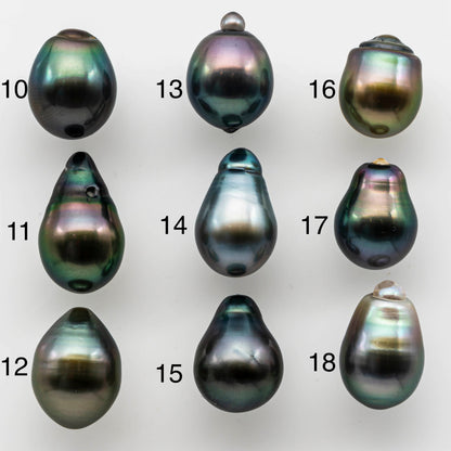 11-12mm Colorful Tahitian Pearl Drop in Undrilled Loose Single Piece Natural Color and High Luster, SKU # 1502TH