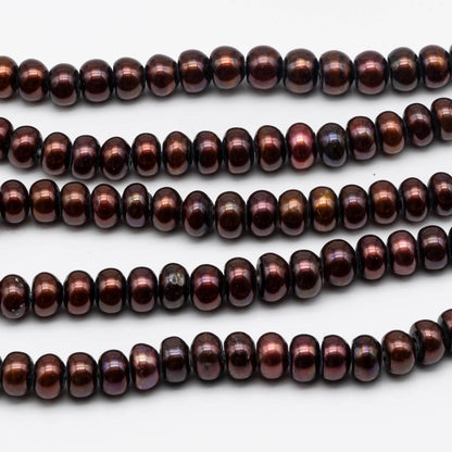 9-10mm Large Hole Bead in Chocolate Color, Freshwater Pearl Button Shape with 2.5mm Hole in 8 inch Strand for Jewelry Making, SKU # 1556FW