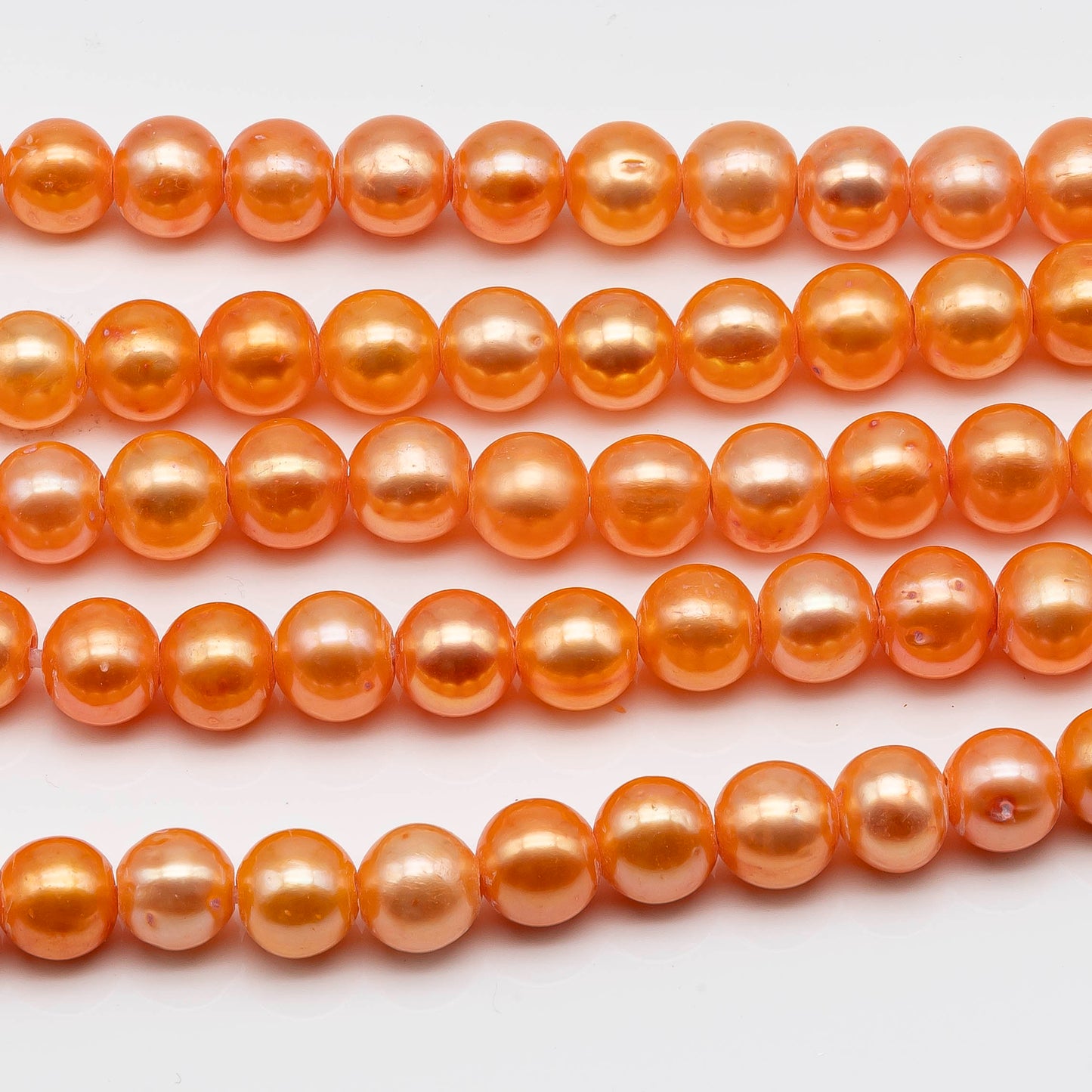 9-10mm Large Hole Bead in Orange Color, Freshwater Pearl Round Shape with 2.5mm Hole in 8 inch Strand for Jewelry Making, SKU # 1557FW