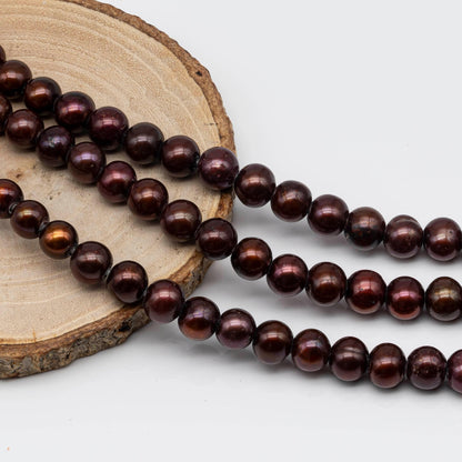 8-10mm Large Hole Bead in Bronze Color, Freshwater Pearl Round Shape with 2.5mm Hole in 8 inch Strand for Jewelry Making, SKU # 1558FW