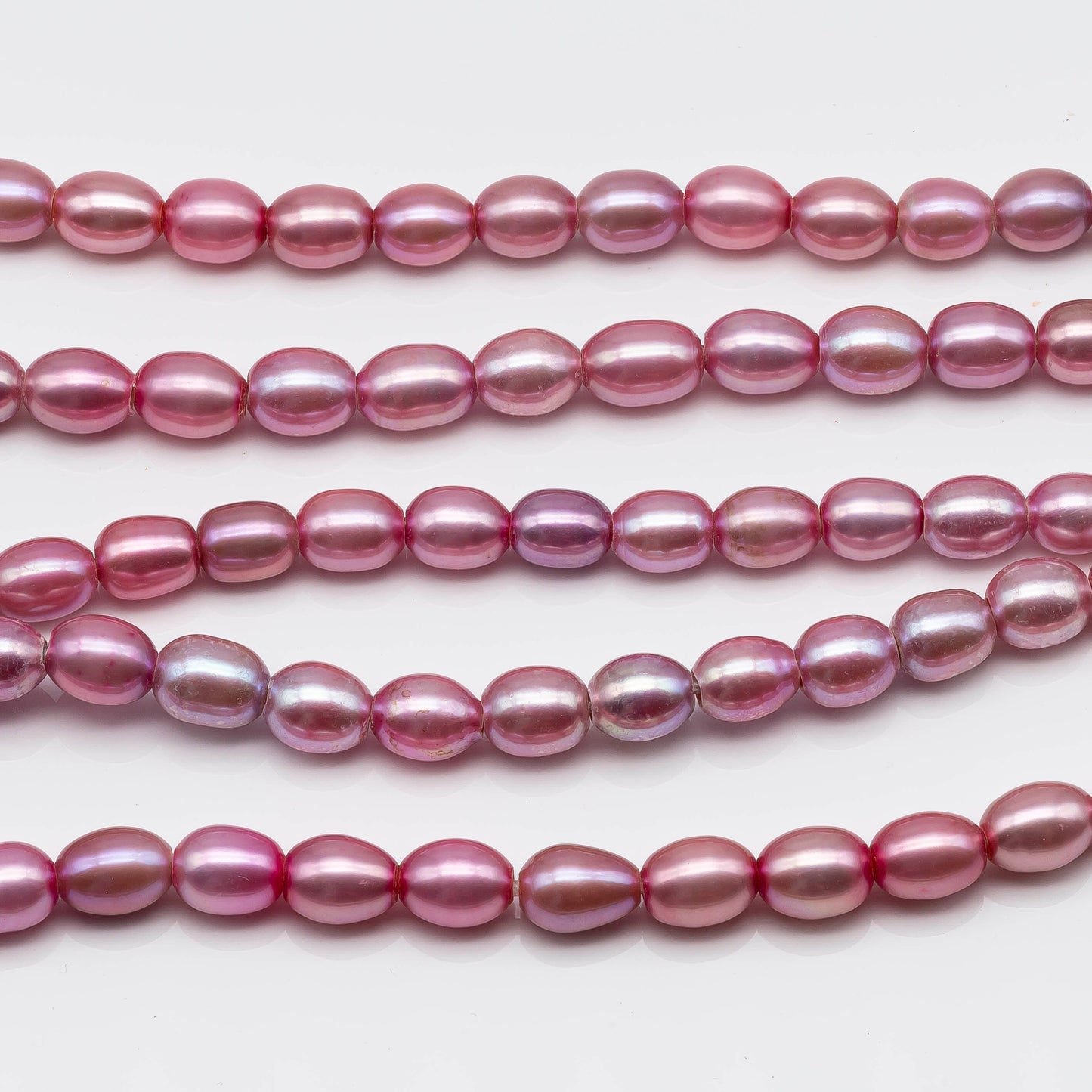 8-9mm Large Hole bead in Pastel Magenta, Freshwater Pearl Rice Shape with 2.5mm Hole in 8 inch Strand for Jewelry Making, SKU # 1561FW