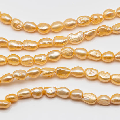 8-9mm Large Hole Bead in Yellow, Freshwater Pearl Nugget Rice Shape, with 2.5mm Hole in 8 inch Strand for Jewelry Making, SKU # 1563FW