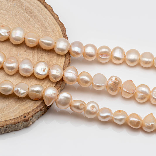 10-11mm Large Hole Bead in Light Peach , Freshwater Pearl Nugget Shape with 2.5mm Hole in 8 inch Strand for Jewelry Making, SKU # 1568FW