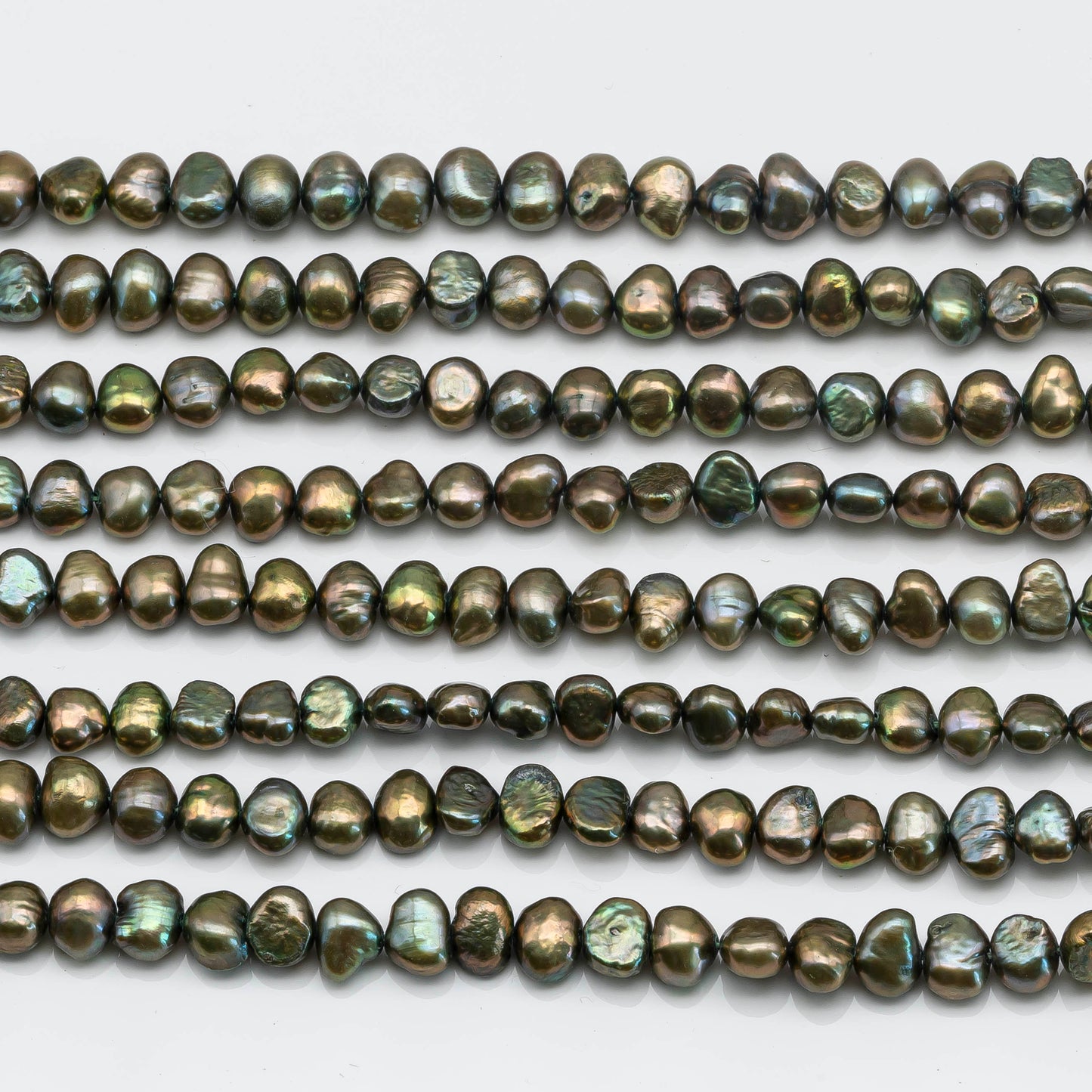 7-8mm Freshwater Pearl Nugget Shape Olive Green with Nice Luster in Full Strand for Making Jewelry, SKU # 1587FW