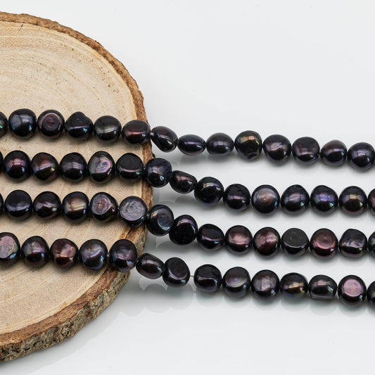 8-9mm Freshwater Pearl Nugget in Black with Purple Color in Full Strand for Jewelry Making, SKU # 1600FW
