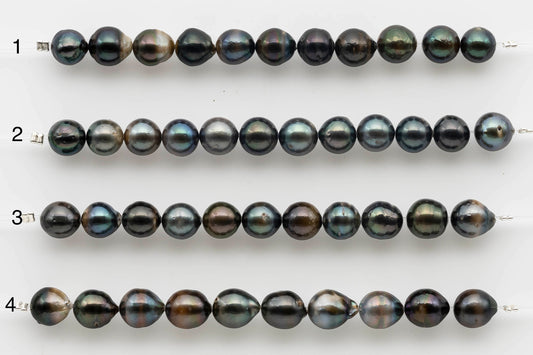 8-9mm Tahitian Pearl Near Round or Teardrop Natural Multi Color and Nice Luster in Short Strand, SKU # 1519TH