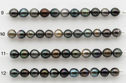 8-9mm Near Round or Drop Tahitian Pearl with High Luster and Multi Natural Color  in Short Strand for Jewelry Making, SKU # 1520TH