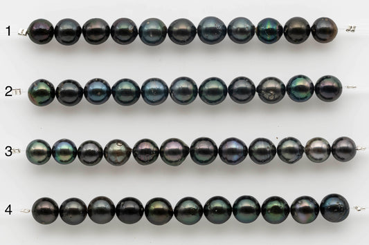 8-9mm Near Round Black Tahitian Pearl with Natural Color and High Luster in Short Strand for Beading, SKU # 1521TH