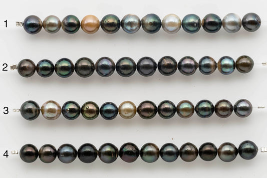 8-9mm Natural Mixed Color Tahitian Pearl Near Round or Teardrop with Natural Color in Short Strand for Beading, SKU # 1523TH