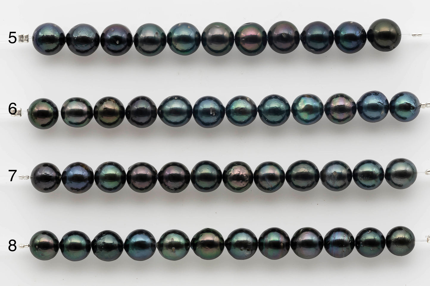 8-9mm Peacock Tahitian Pearl with Extra High Luster and Natural Color for Jewelry Making in Short Strand, SKU # 1525TH