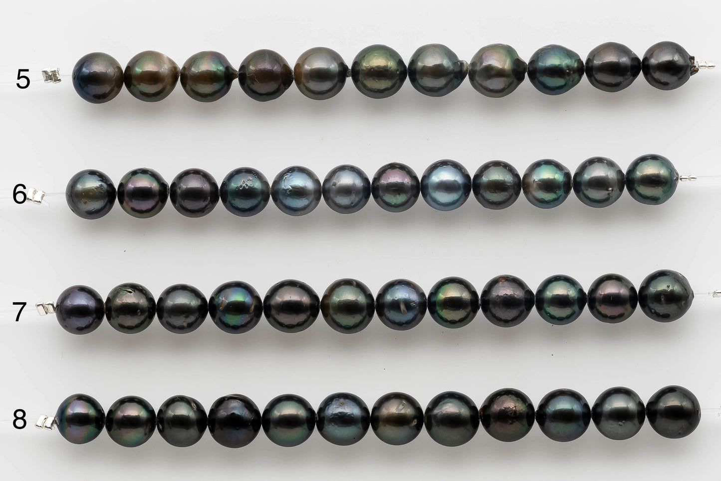 8-9mm Round Tahitian Pearl in Short Strand with High Luster and Natural Color for Jewelry Making, SKU # 1527TH