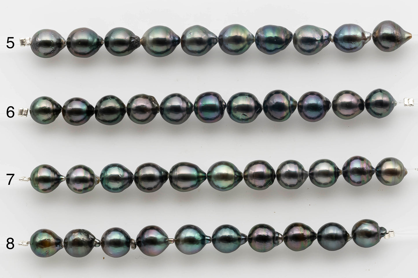 8-9mm Teardrop Tahitian Pearl with High Luster and Natural Color in Short Strand with Minor Blemishes for Jewelry Making, SKU # 1528TH