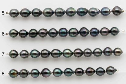 8-9mm Teardrop Tahitian Pearl with High Luster and Natural Color in Short Strand with Minor Blemishes for Jewelry Making, SKU # 1528TH
