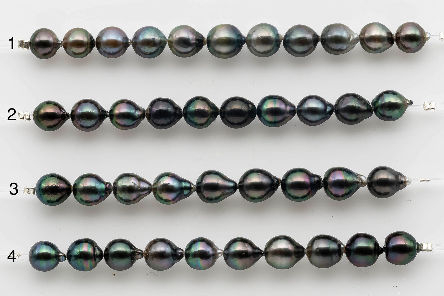 8-9mm Teardrop Tahitian Pearl with High Luster and Natural Color in Short Strand with Minor Blemishes for Jewelry Making, SKU # 1528TH