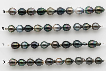 8-9mm Drop Tahitian Pearl Multi Color and High Luster in Short Strand for Jewelry Making, SKU # 1529TH