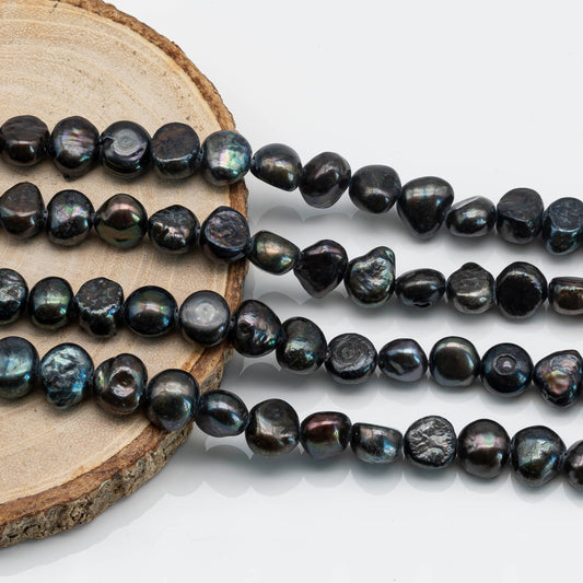 8-9mm Freshwater Pearl Nugget in Black Color in Full Strand for Beading, SKU # 1601FW