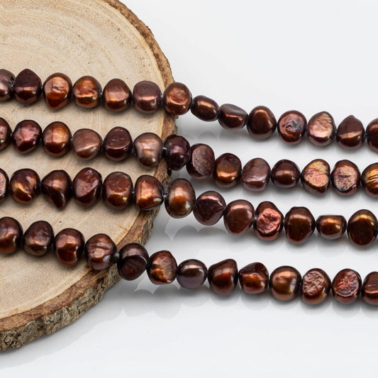 8-9mm Freshwater Pearl Bead Nugget in Chocolate Color in Full Strand for Jewelry Making, SKU # 1602FW