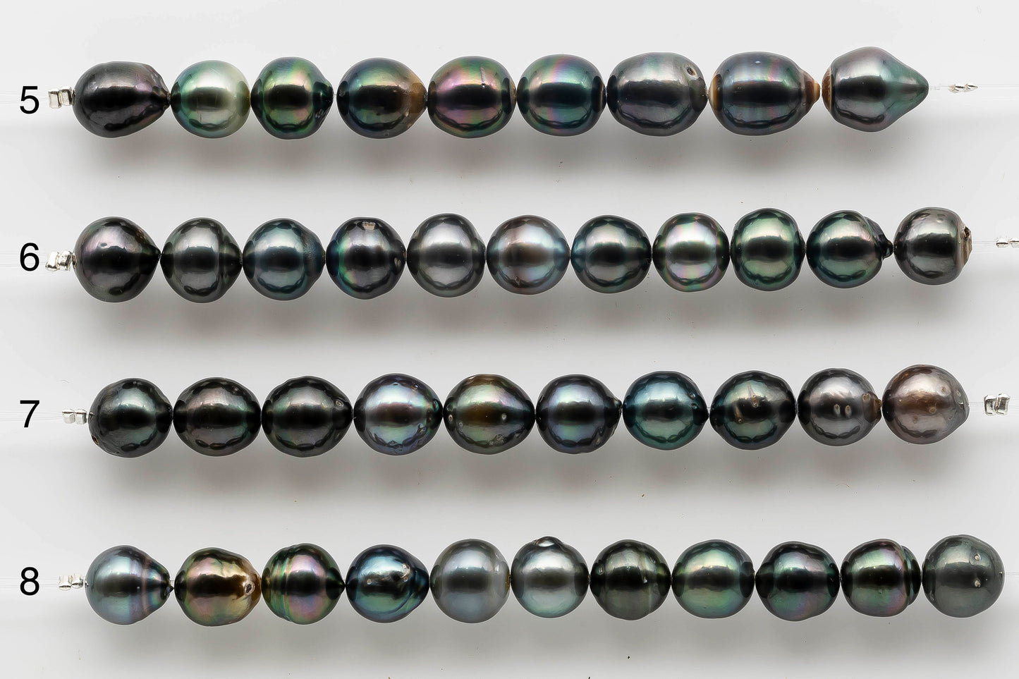 9-10mm Near Round Tahitian Pearl with High Luster and Natural Color in Short Strand for Beading, SKU # 1535TH