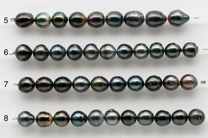 9-10mm Near Round Tahitian Pearl with High Luster and Natural Color in Short Strand for Beading, SKU # 1535TH