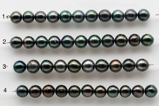 9-10mm Peacock Tahitian Pearl Round Shape with High Luster and Natural Color in Short Strand for Jewelry Making, SKU # 1540TH