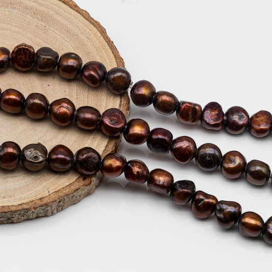 10-11mm Large Hole Bead in Chocolate Color, Freshwater Pearl Nugget Shape with 2.5mm Hole in 8 inch Strand for Jewelry Making, SKU # 1560FW